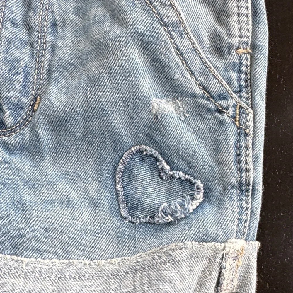 GAP Light Wash Denim Short Overalls with Heart Patch